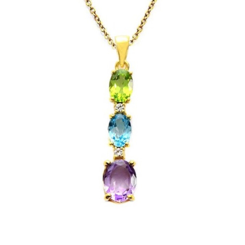 18K Gold Over Silver Multi Gemstones Tier Pendant